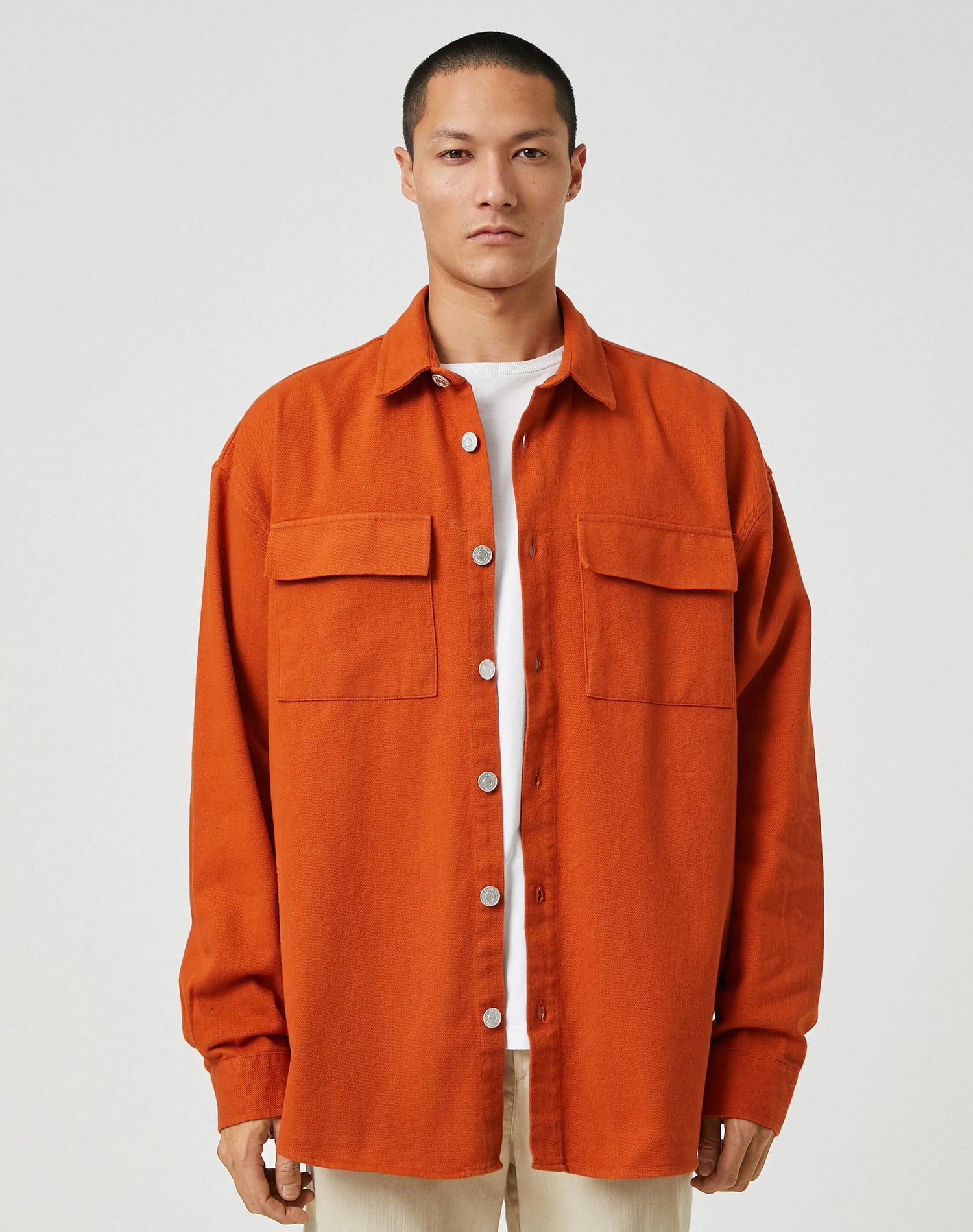Koton Men Basic Shirt Jacket Canvas Classic Neck Buttoned Pocket Detail, Long Sleeve, Shirts, Black - Image 2